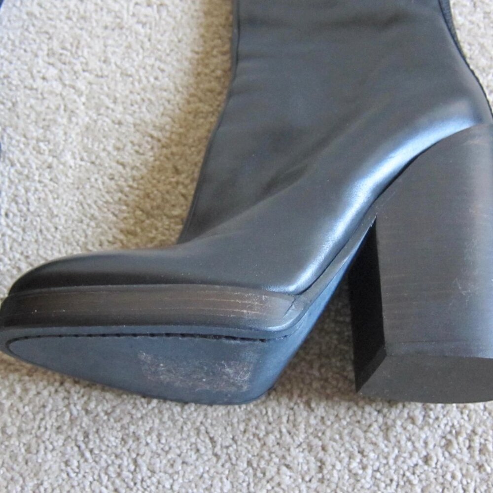 HAIDER ACKERMANN Black Mid Calf Leather Chunky Block Heel Grunge Boots $530 - Picture 5 of 10